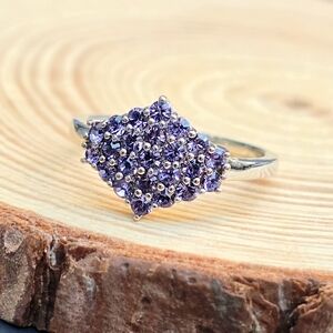 Tanzanite ✦ Violet Fire Cluster Round Cut ✦ Platinum Over 925 Ring Sz 8 NWT
